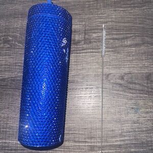 Blue Rhinestone Tumbler with Straw Cleaner